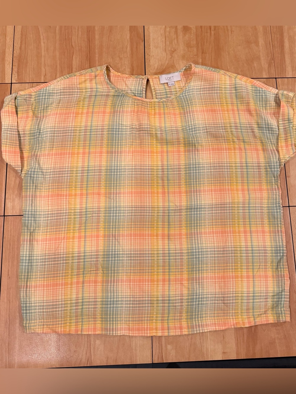 LOFT Outlet Pastel Plaid Dolman Sleeve Top XS - Picture 2 of 6